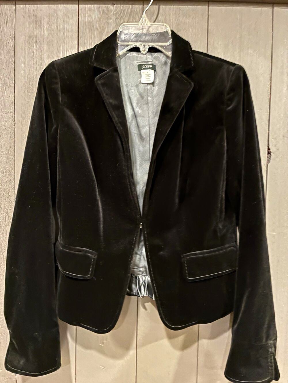 J.CREW Women’s Black Cotton Velvet Jacket Lined Collared Pockets Hook&Eye Sz 4